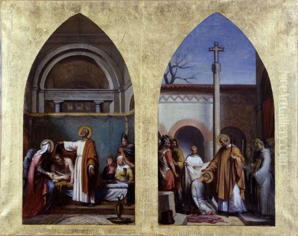 Esquisse pour l'eglise Saint-Severin : Saint Severin, abbe d'Agaune, guerit le roi Clovis. Saint Severin le solitaire donnant l'habit monastique a saint Cloud - view 1