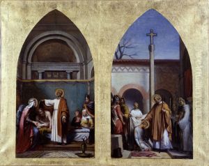 Esquisse pour l'eglise Saint-Severin : Saint Severin, abbe d'Agaune, guerit le roi Clovis. Saint Severin le solitaire donnant l'habit monastique a saint Cloud by Sebastien Cornu