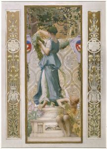 Esquisse pour l'escalier des Fetes de l'Hotel de Ville de Paris : Les Fleurs ( La Guirlande) by Luc-Olivier Merson