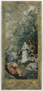 Esquisse pour la galerie Lobau de l'Hotel de Ville de Paris : Fete champetre aux environs de Paris by Georges Clairin