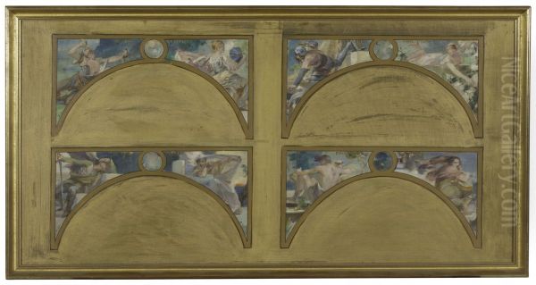 Esquisse pour le salon des Lettres de l'Hotel de Ville : les grandes oeuvres litteraires (La Chanson de Roland, Le Misanthrope, Eviradnus, Mimi Pinson, Le Cid, Phedre, Pantagruel, La Cigale) - view 1
