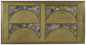 Esquisse pour le salon des Lettres de l'Hotel de Ville : les grandes oeuvres litteraires (La Chanson de Roland, Le Misanthrope, Eviradnus, Mimi Pinson, Le Cid, Phedre, Pantagruel, La Cigale) by Albert Maignan