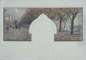Esquisse pour la mairie d'Asnieres : Paysage. Quais de la Seine a Asnieres by Paul Schmitt