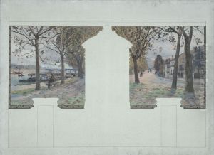 Esquisse pour la salle des fetes de la mairie d'Asnieres : Paysage. Quais de la Seine a Asnieres by Paul Schmitt