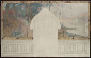 Esquisse pour la mairie d'Asnieres : Printemps. La Seine a Asnieres by Henri Gaston Darien