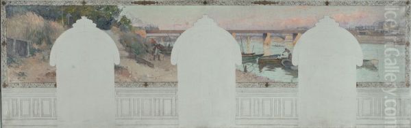 Esquisse pour la mairie d'Asnieres : Ete. La Seine a Asnieres - view 1