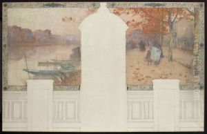 Esquisse pour la mairie d'Asnieres : Automne, la Seine a Asnieres by Henri Gaston Darien