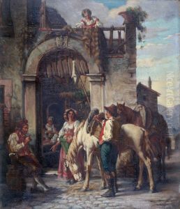 La halte des chevaux a l'auberge by Auguste Dutuit