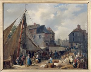 Le port d'Honfleur, l'embarquement des bestiaux