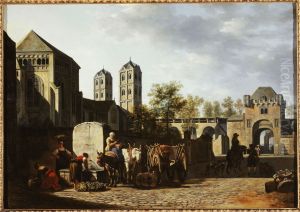 Fontaine publique et eglise Saint-Gereon a Cologne