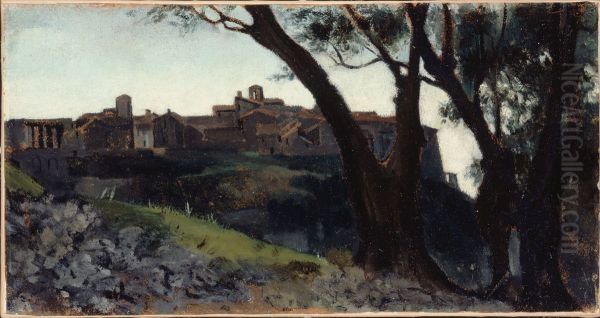 Paysage d'Italie. Village au crepuscule - view 1