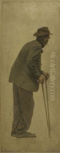 La Bouchee de pain : vieil homme s'appuyant sur des cannes by Fernand Pelez