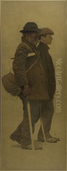 La Bouchee de pain : un vieil homme a bequilles et un jeune homme cote a cote - view 1