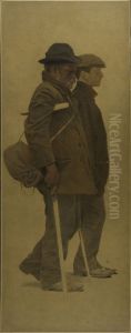 La Bouchee de pain : un vieil homme a bequilles et un jeune homme cote a cote by Fernand Pelez