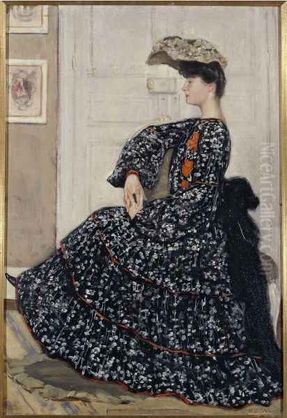 Portrait de femme en robe mouchetee - view 1