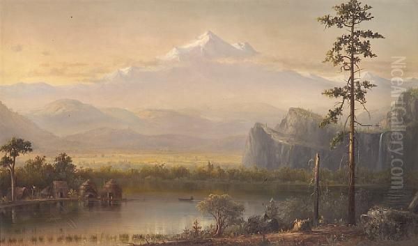 A Village By The Water With Snowcapped Peaks Beyond - view 1