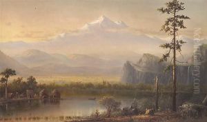 A Village By The Water With Snowcapped Peaks Beyond