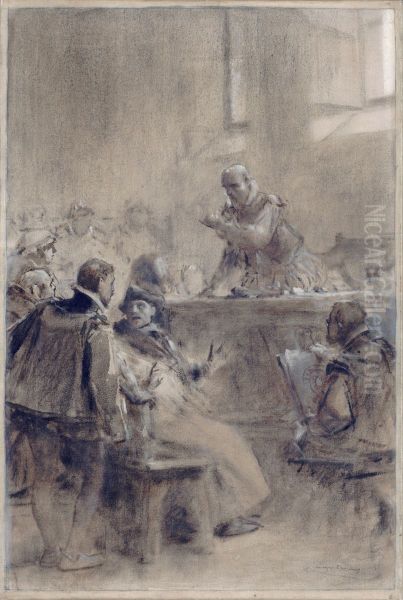 Esquisse pour l'escalier de la Sorbonne : Bernard Palissy ouvrant a Paris, avec la permission du roi, un cour public de mineralogie - view 1