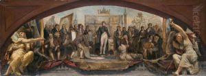 Esquisse pour le pavillon Denon au Louvre : Les quatre ages artisique de la France - Presentation des plans a Napoleon