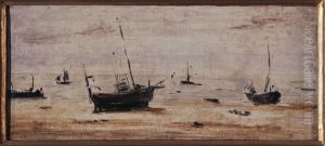 Bateaux echoues a maree basse by Eugene Louis Boudin