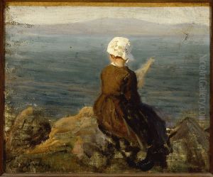 Fileuse sur les rochers a Douarnenez by Jules Breton