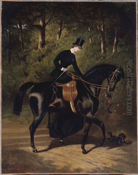 L'ecuyere Kippler sur sa jument noire - view 1