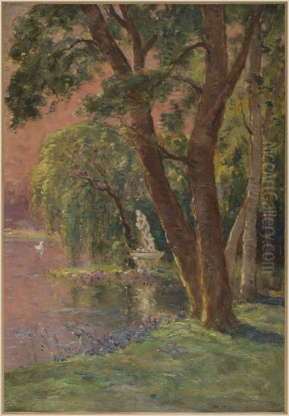 Esquisse pour la mairie de Joinville-le-Pont : Le lac d'amour - le lever du soleil - la statue de Venus et Cupidon - view 1