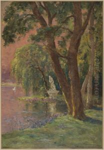 Esquisse pour la mairie de Joinville-le-Pont : Le lac d'amour - le lever du soleil - la statue de Venus et Cupidon
