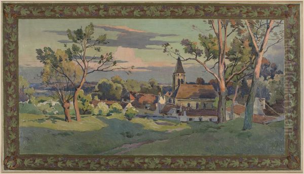 Esquisse pour la mairie de Thiais : village avec une eglise - view 1