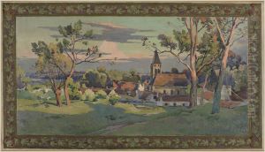 Esquisse pour la mairie de Thiais : village avec une eglise by Paul Schmitt