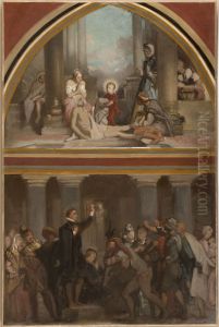 Esquisse pour l'eglise Saint-Severin : L'Enfance de Saint Francois de Sales - Saint Francois de Sales prechant les heretiques du Chablais. by Victor Mottez