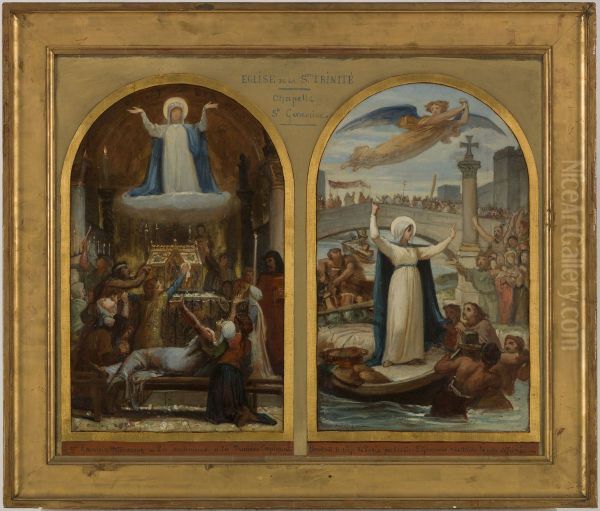 Esquisse pour l'eglise de La Trinite : Les Malheureux et les pauvres implorent sainte Genevieve intercesseur - sainte Genevieve ravitaille la Ville affamee pendant le siege de Paris par Clovis - view 1