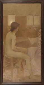 Danseuse dans sa loge, assise profil droit by Fernand Pelez