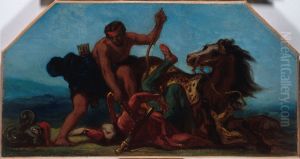 Esquisse pour le salon de la Paix a l'Hotel de Ville de Paris : Hercule vainqueur d'Hippolyte, reine des Amazones by Eugene Delacroix
