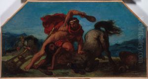 Esquisse pour le salon de la Paix a l'Hotel de Ville de Paris : Hercule tuant le centaure Nessus by Eugene Delacroix