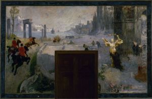 Esquisse pour l'Hotel de Ville de Paris : Art, Mouvement, Travail, Lumieres by Alfred Philippe Roll