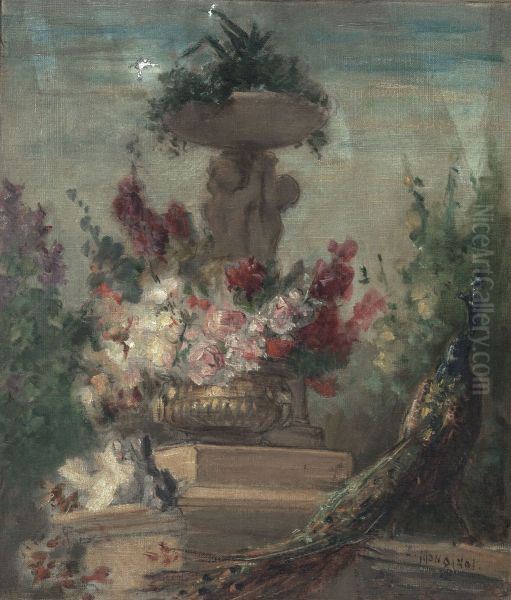 Esquisse pour le vestibule du salon des Lettres de l'Hotel de Ville de Paris : Fleurs et paon - view 1
