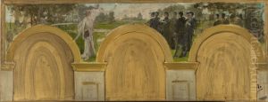 Esquisse pour le salon des Sciences de l'Hotel de ville de Paris : L'Enseignement de la Science. by Henry Lerolle