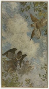 Esquisse pour le plafond de la bibliotheque de l'Hotel de Ville de Paris : Genie des lettres. by Henry Lerolle