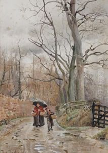 Mother And Child On A Wooded Country Lane by Thomas Bushby