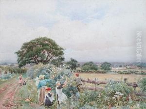 Gathering Wild Roses, Near Blackwell,carlisle by Thomas Bushby