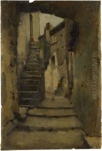 Escalier dans une ruelle a Rome by Jean-Jacques Henner