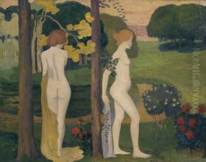 Two nudes in a landscape (recto), Ladies with a hat and landscape study (verso) by Aristide Maillol