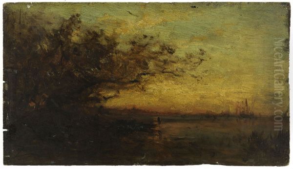 Plan d'eau, soleil couchant. Au revers : Deux etudes - view 1