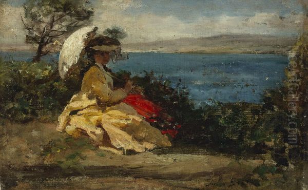Woman with umbrella, Douarnenez bay - view 1