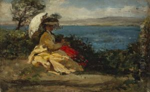 Femme a l'ombrelle, baie de Douarnenez by Jules Breton