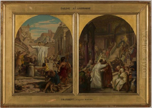 Esquisse pour l'eglise Saint-Ambroise : saint Augustin, au conseil de Carthage, reconcilie les catholiques et les donatistes. - view 1