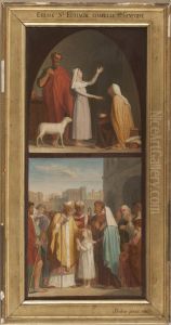 Esquisse pour l'eglise Saint-Eustache : Sainte Genevieve guerit sa mere aveugle. Saint Germain d'Auxerre et saint Loup predisent aux parents de Sainte Genevieve la destinee de leur fille. by Auguste Pichon