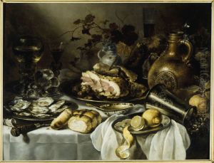 Still life with ham by Pieter Claesz