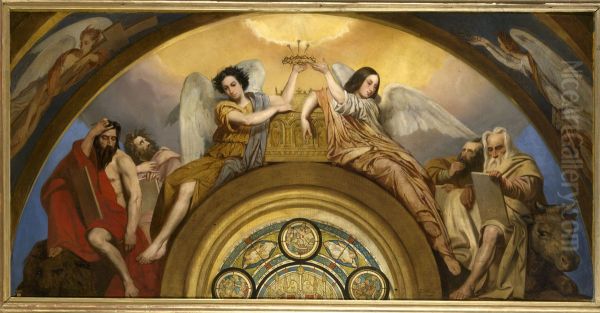 Esquisse pour l'eglise Saint-Louis-en-l'Ile : Les Reliques de la Passion - Deux anges et les quatre Evangelistes - view 1